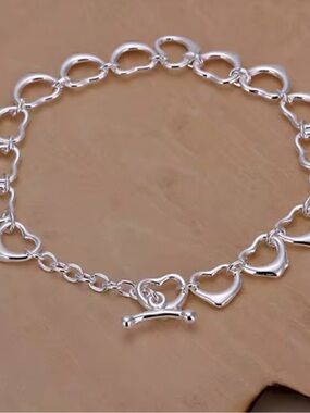 Sterling Silver Heart Link Bracelet - Silver